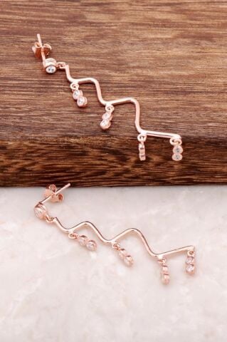 Rose Gümüş Taşlı Zigzag Tasarımlı Küpe 2156