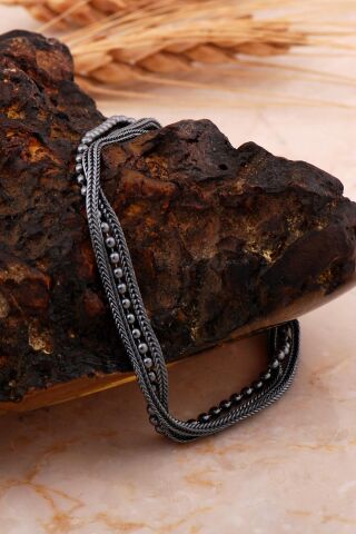 Akıtma Midyat Hasırı Gümüş Oksitli Bileklik 4717