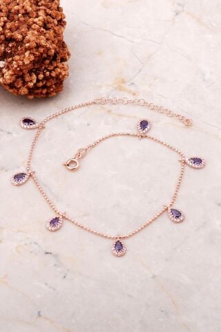 Mor Taşlı Damla Sallantılı Rose Gümüş Halhal 267