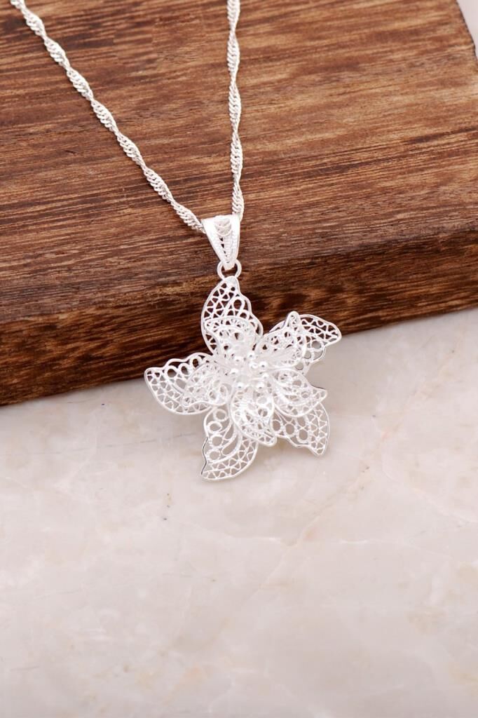 Telkari İşlemeli El Yapımı Gümüş Kolye 6228