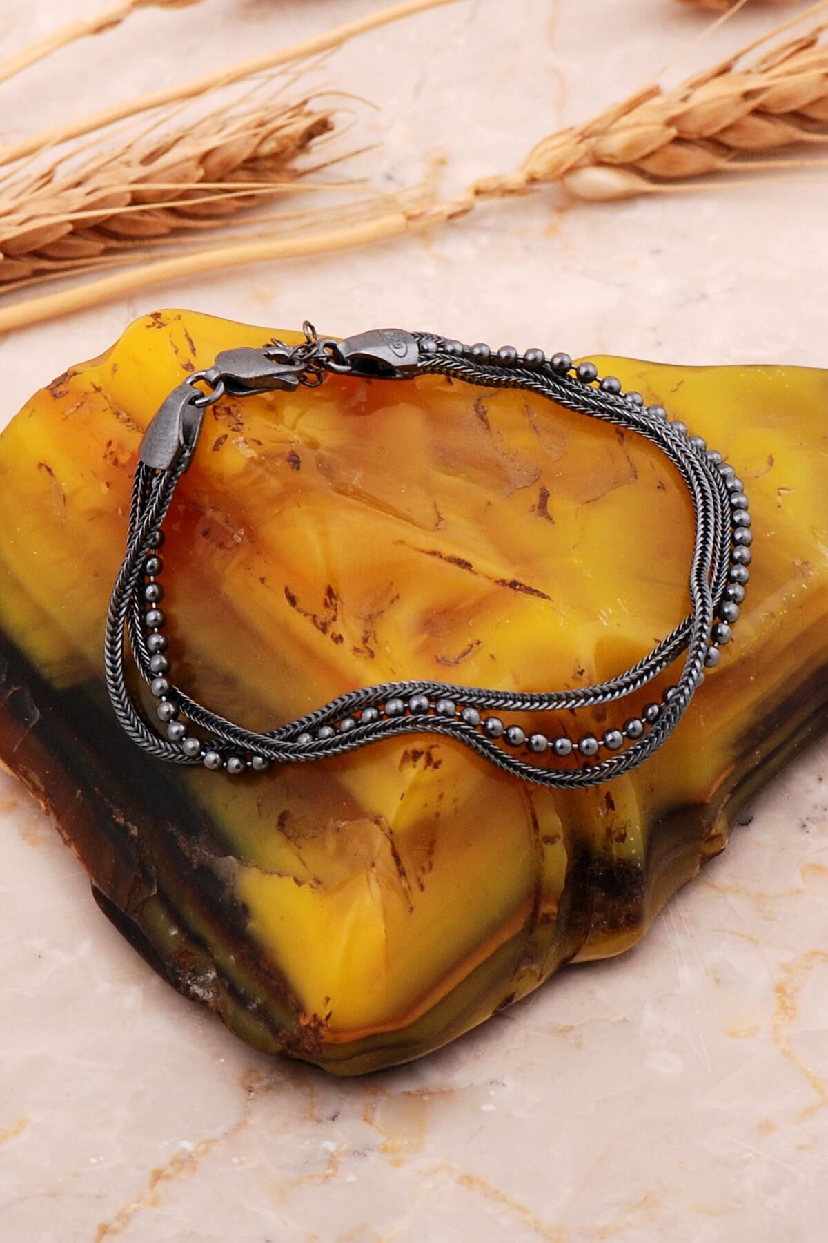 Midyat Hasırı Akıtma Gümüş Oksitli Erkek Bileklik 4718