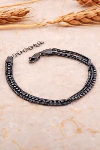 Midyat Hasırı Akıtma Gümüş Oksitli Erkek Bileklik 4718