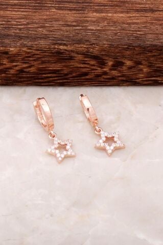 Yıldız Tasarımlı Rose Gümüş Halka Küpe 4435