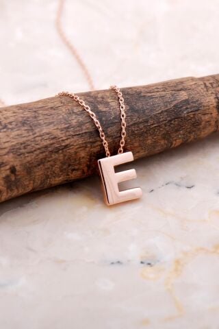 E Harfi Rose Gümüş Kolye 7854