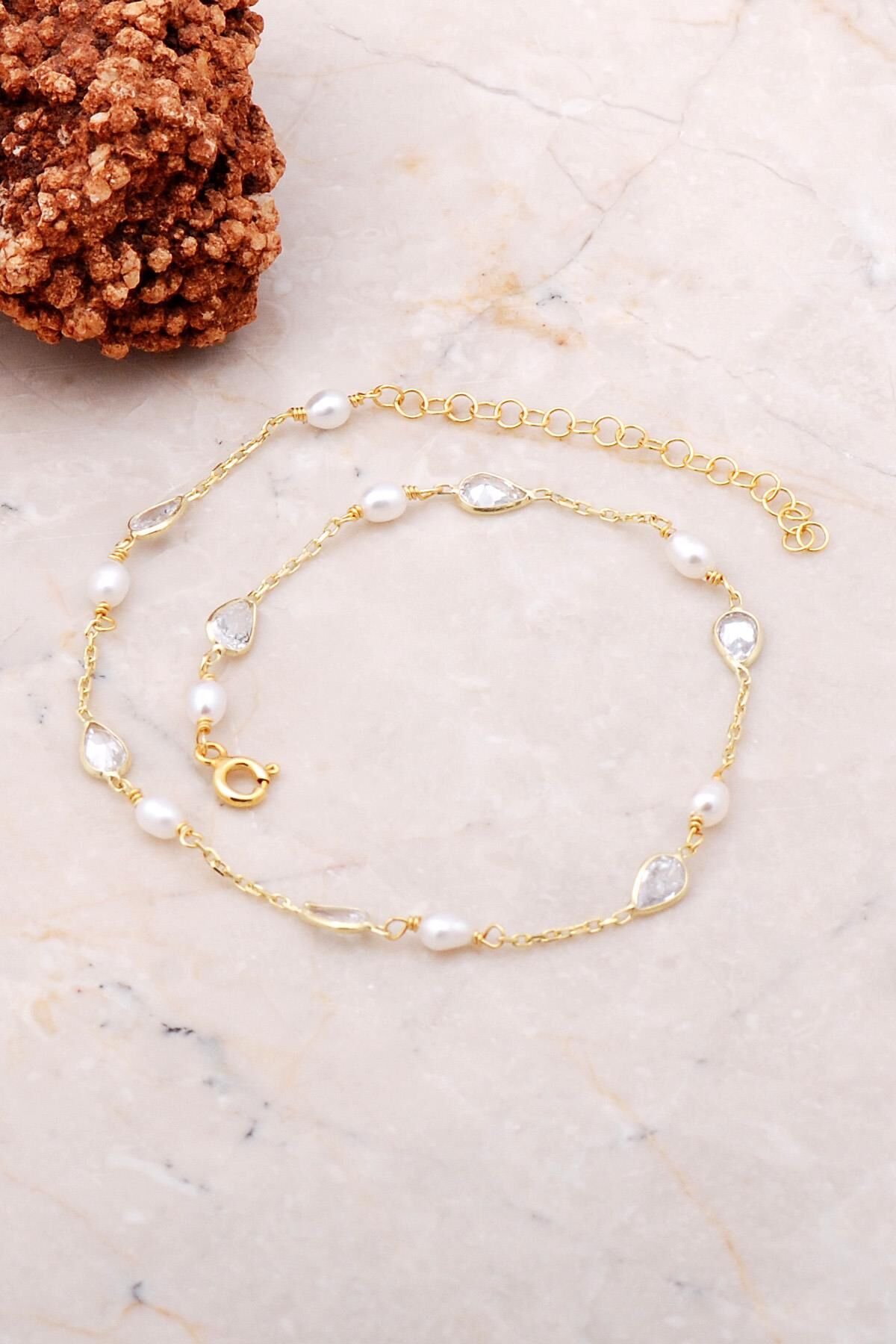 İnci Taşlı Altın Yaldızlı Gümüş Halhal 269