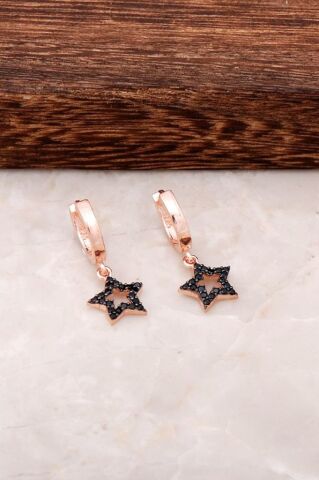 Yıldız Tasarımlı Rose Gümüş Halka Küpe 4436