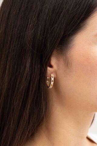 21 Mm Tasarım Baget Taşlı Altın Kaplama Gümüş Halka Küpe 7169