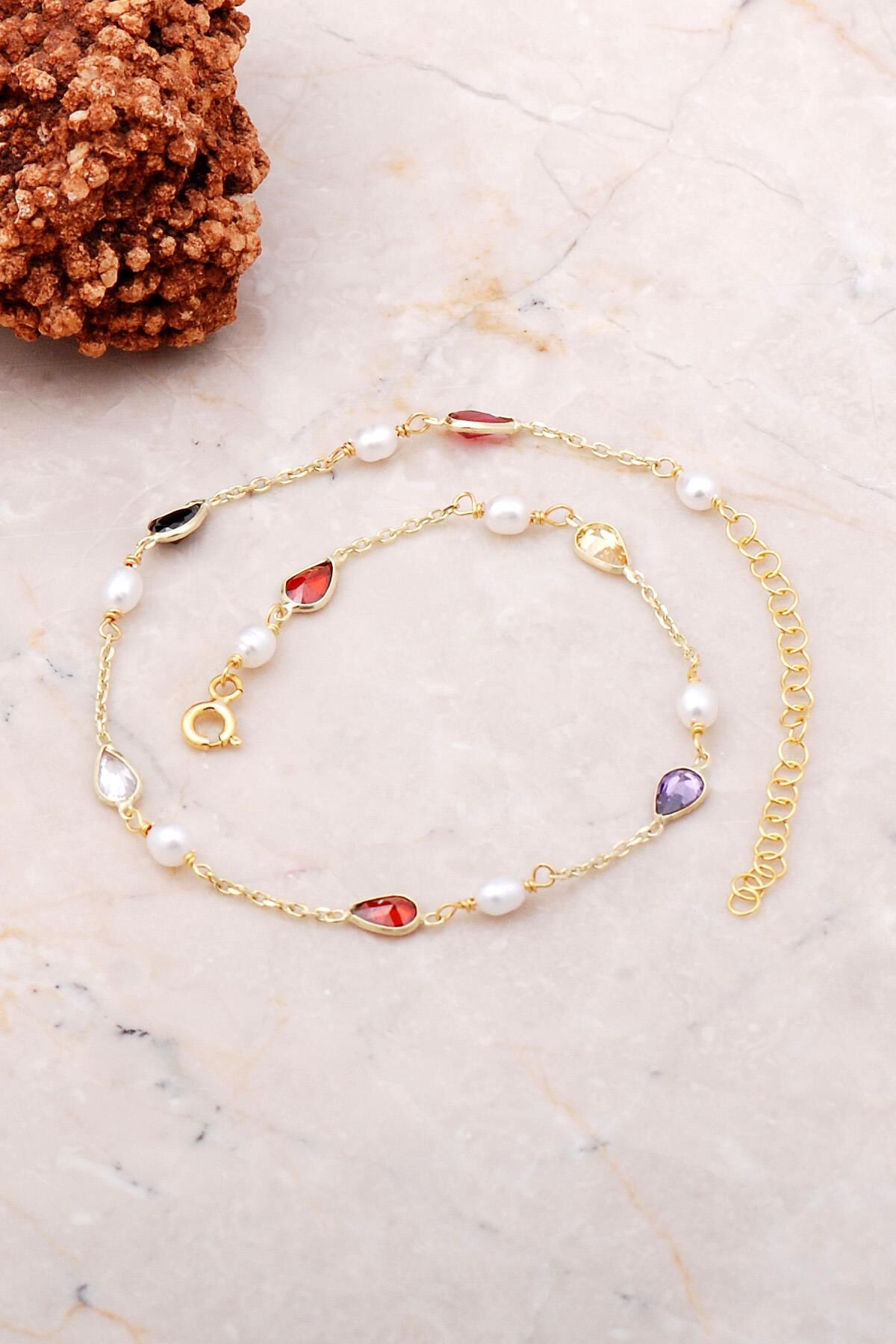 İnci Taşlı Altın Yaldızlı Gümüş Halhal 270