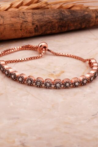 Rose Gümüş Elmas Montürlü Su Yolu Bileklik 4561