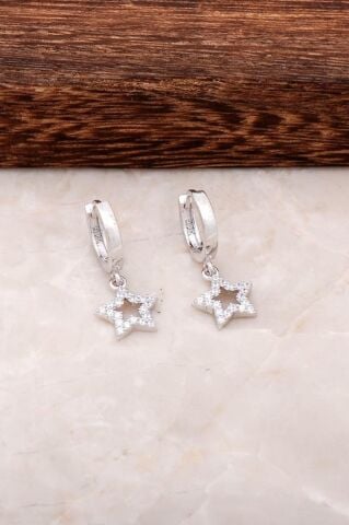 Yıldız Tasarımlı Gümüş Halka Küpe 4437