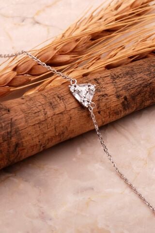 Baget Taşlı Üçgen Rodyumlu Gümüş Bileklik 4562