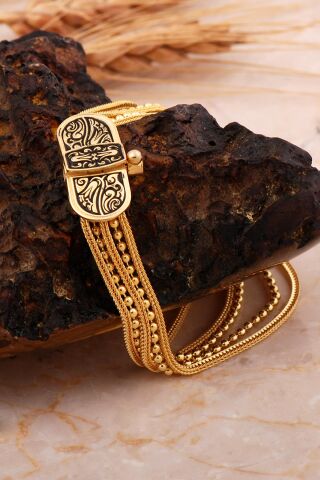 Lale Motifli Midyat Hasırı Altın Kaplama Gümüş Akıtma Bileklik 4714