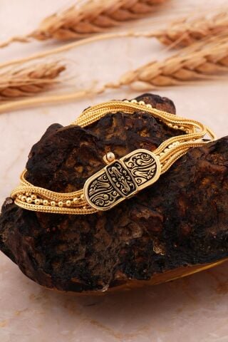 Lale Motifli Midyat Hasırı Altın Kaplama Gümüş Akıtma Bileklik 4714