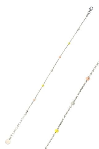 Dorika Rodyumlu Renkli Zincir 925 Ayar Gümüş Bileklik 3791