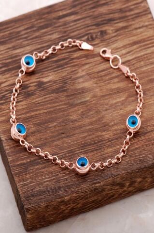 Trend Nazar Boncuklu Rose Gümüş Bileklik 1345