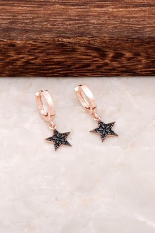 Yıldız Tasarımlı Rose Gümüş Halka Küpe 4439