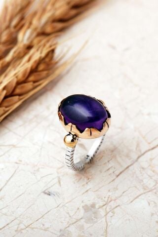 3 Farklı Doğal Taş Seçenekli Elişi Ayarlanabilir 925 Ayar Gümüş Oval Yüzük 6005