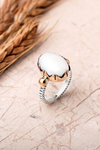 3 Farklı Doğal Taş Seçenekli Elişi Ayarlanabilir 925 Ayar Gümüş Oval Yüzük 6005