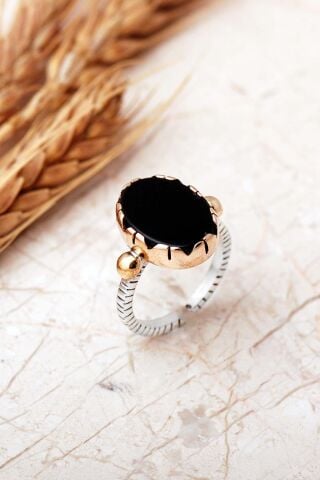 3 Farklı Doğal Taş Seçenekli Elişi Ayarlanabilir 925 Ayar Gümüş Oval Yüzük 6005