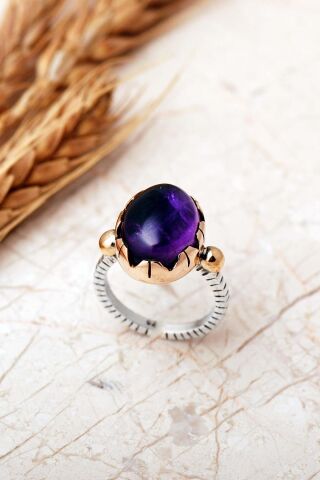 3 Farklı Doğal Taş Seçenekli Elişi Ayarlanabilir 925 Ayar Gümüş Oval Yüzük 6005