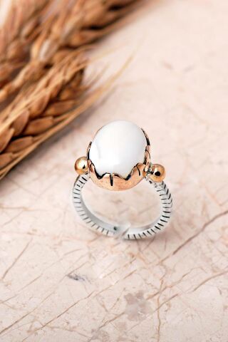 3 Farklı Doğal Taş Seçenekli Elişi Ayarlanabilir 925 Ayar Gümüş Oval Yüzük 6005