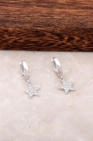 Yıldız Tasarım Gümüş Halka Küpe 4440