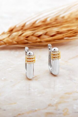 Dikdörtgen Taşlı Plaka Rodyumlu Gümüş Küpe 7172