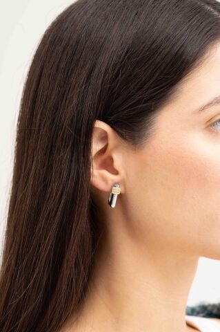 Dikdörtgen Taşlı Plaka Rodyumlu Gümüş Küpe 7172