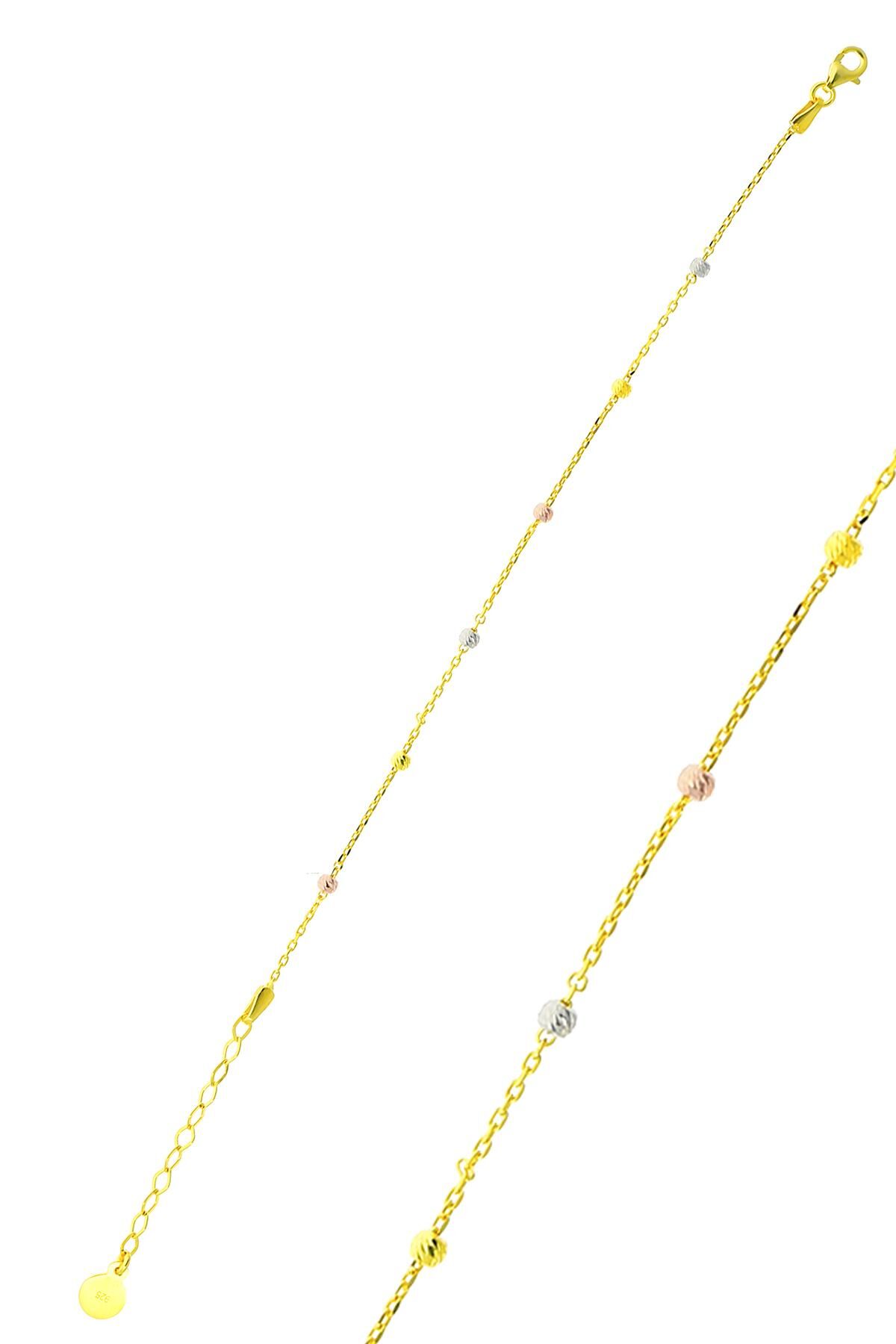 Dorissa Altın Yaldızlı Renkli Zincir Gümüş Bileklik 3793