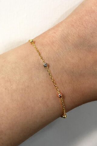 Dorika Altın Yaldızlı Renkli Zincir 925 Ayar Gümüş Bileklik 3793