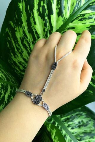 Hasır Örgü Şahmeran Gümüş Yüzüklü Bileklik 34