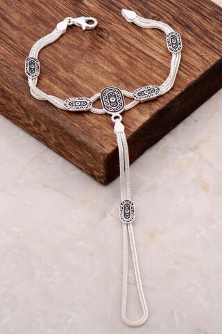 Hasır Örgü Şahmeran Gümüş Yüzüklü Bileklik 34