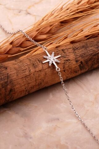 Kutup Yıldızı Rodyumlu Gümüş Bileklik 4565