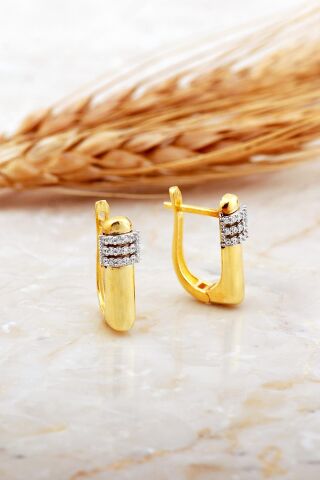 Dikdörtgen Taşlı Plaka Altın Kaplama Gümüş Küpe 7173