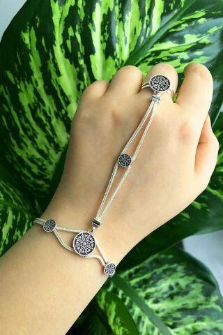 Hasır Örgü Şahmeran Gümüş Yüzüklü Bileklik 35