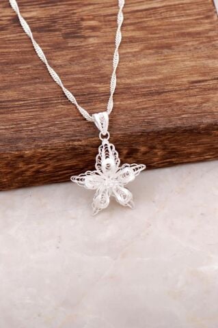 Telkari İşlemeli El Yapımı Gümüş Kolye 6236