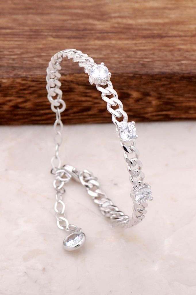 Zincir Tasarımlı Taşlı Gümüş Bileklik 2982