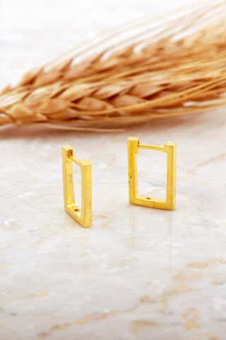 Dikdörtgen Taşsız Altın Kaplama Minimal Gümüş Küpe 7174