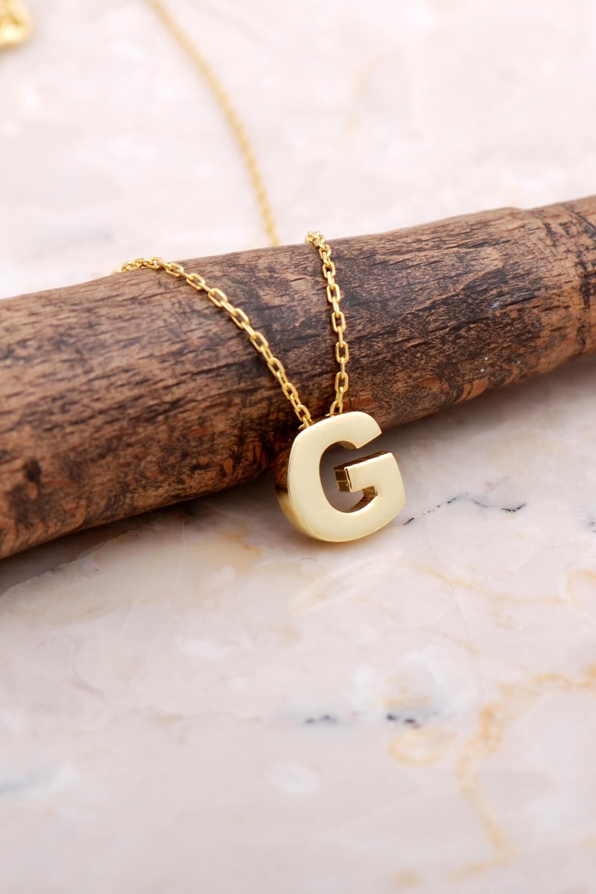 G Harfi Altın Kaplama Gümüş Kolye 7861