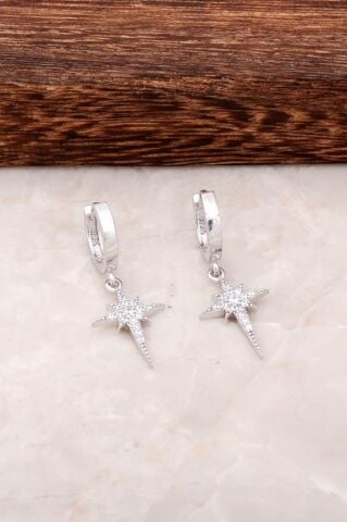 Kutup Yıldızı Tasarımlı Gümüş Halka Küpe 4443