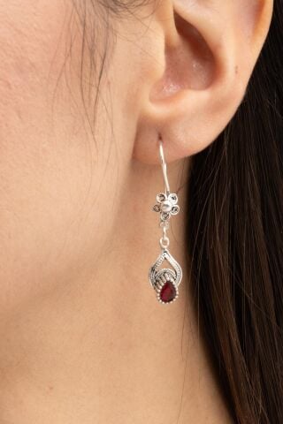 Telkari İşlemeli Elişi Gümüş Yakut Set 2197