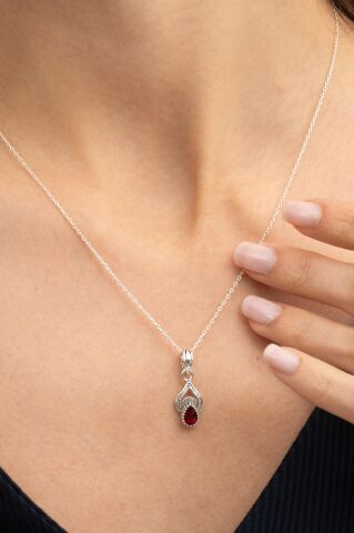 Telkari İşlemeli Elişi Gümüş Yakut Set 2197