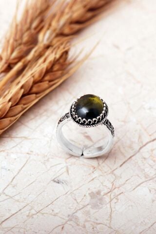 2 Farklı Doğal Taş Seçenekli Elişi Ayarlanabilir 925 Ayar Gümüş Oval Yüzük 6006