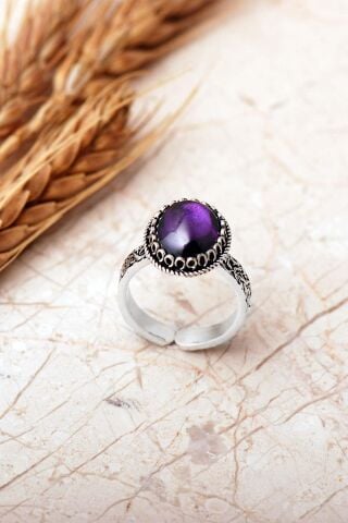 2 Farklı Doğal Taş Seçenekli Elişi Ayarlanabilir 925 Ayar Gümüş Oval Yüzük 6006