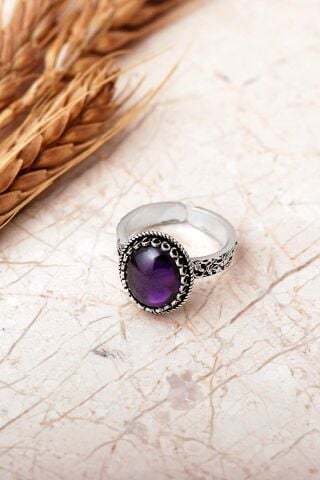 2 Farklı Doğal Taş Seçenekli Elişi Ayarlanabilir 925 Ayar Gümüş Oval Yüzük 6006