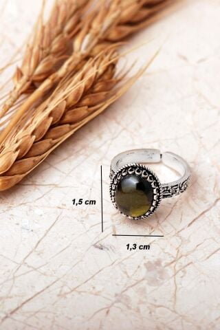 2 Farklı Doğal Taş Seçenekli Elişi Ayarlanabilir 925 Ayar Gümüş Oval Yüzük 6006