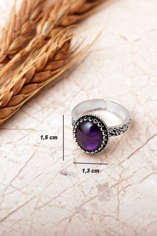 2 Farklı Doğal Taş Seçenekli Elişi Ayarlanabilir 925 Ayar Gümüş Oval Yüzük 6006