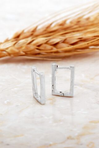 Dikdörtgen Taşsız Rodyumlu Minimal Gümüş Küpe 7175