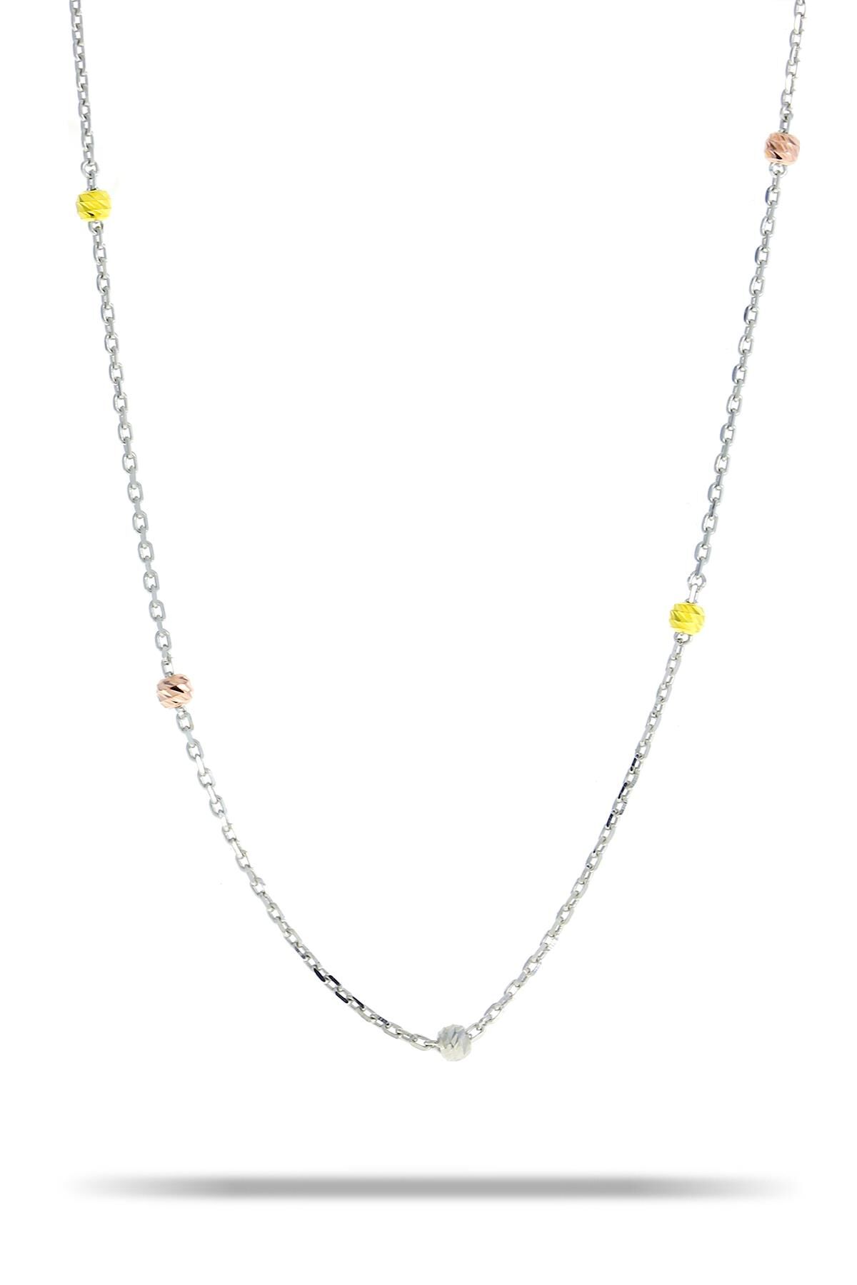 Dorissa Rodyumlu Renkli 75 cm Gümüş Zincir Kolye 7319