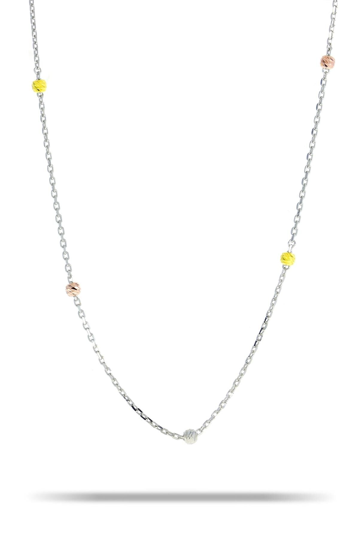 Dorika Rodyumlu Renkli 75 cm 925 Ayar Gümüş Zincir Kolye 7319